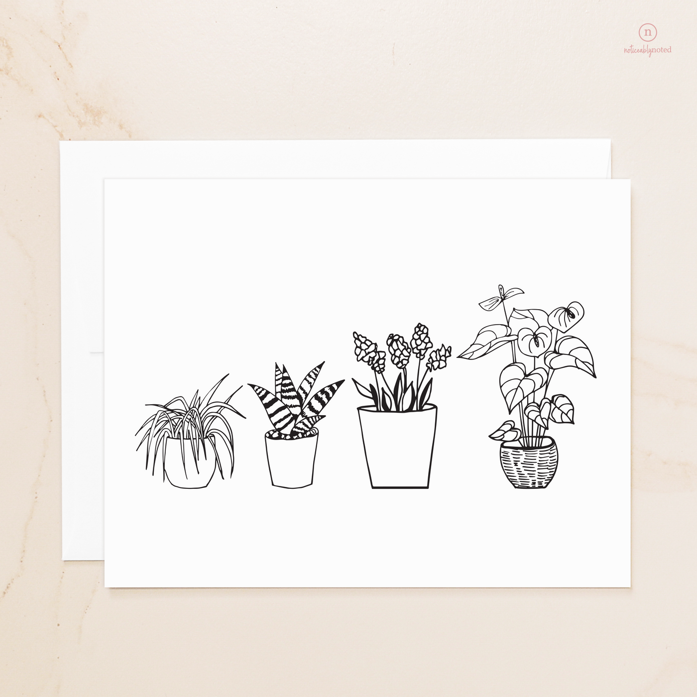 Black and White House Plants Folded Cards | Noticeably Noted