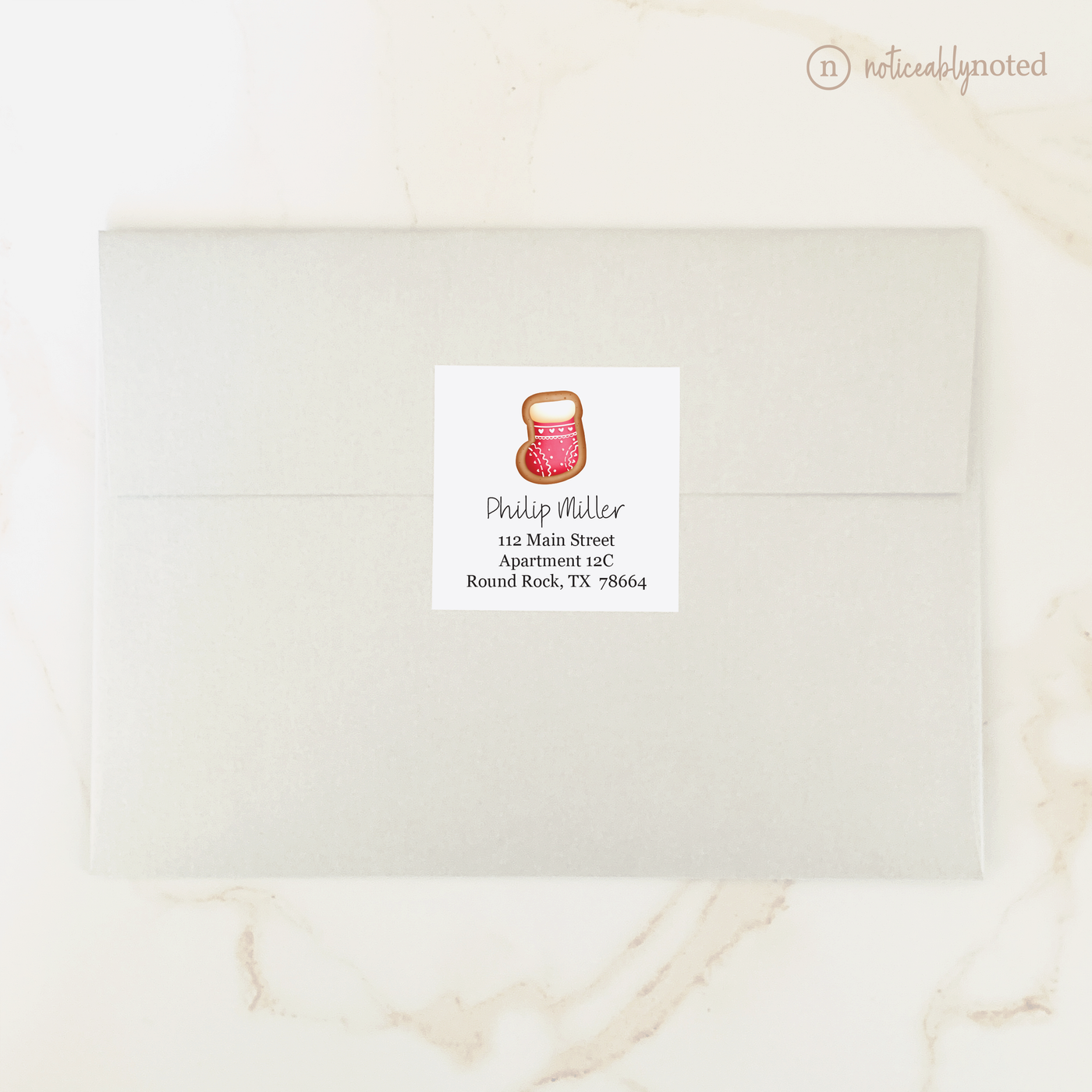 Stocking Cookie Square Address Labels