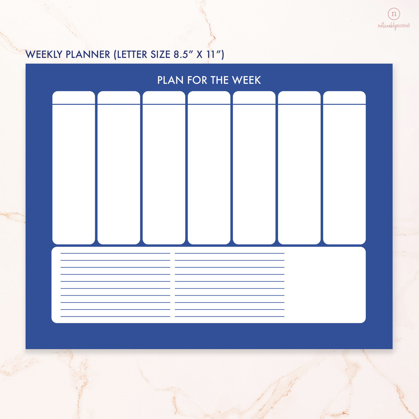 Blue Weekly Planner Notepad - Dimensions | Noticeably Noted