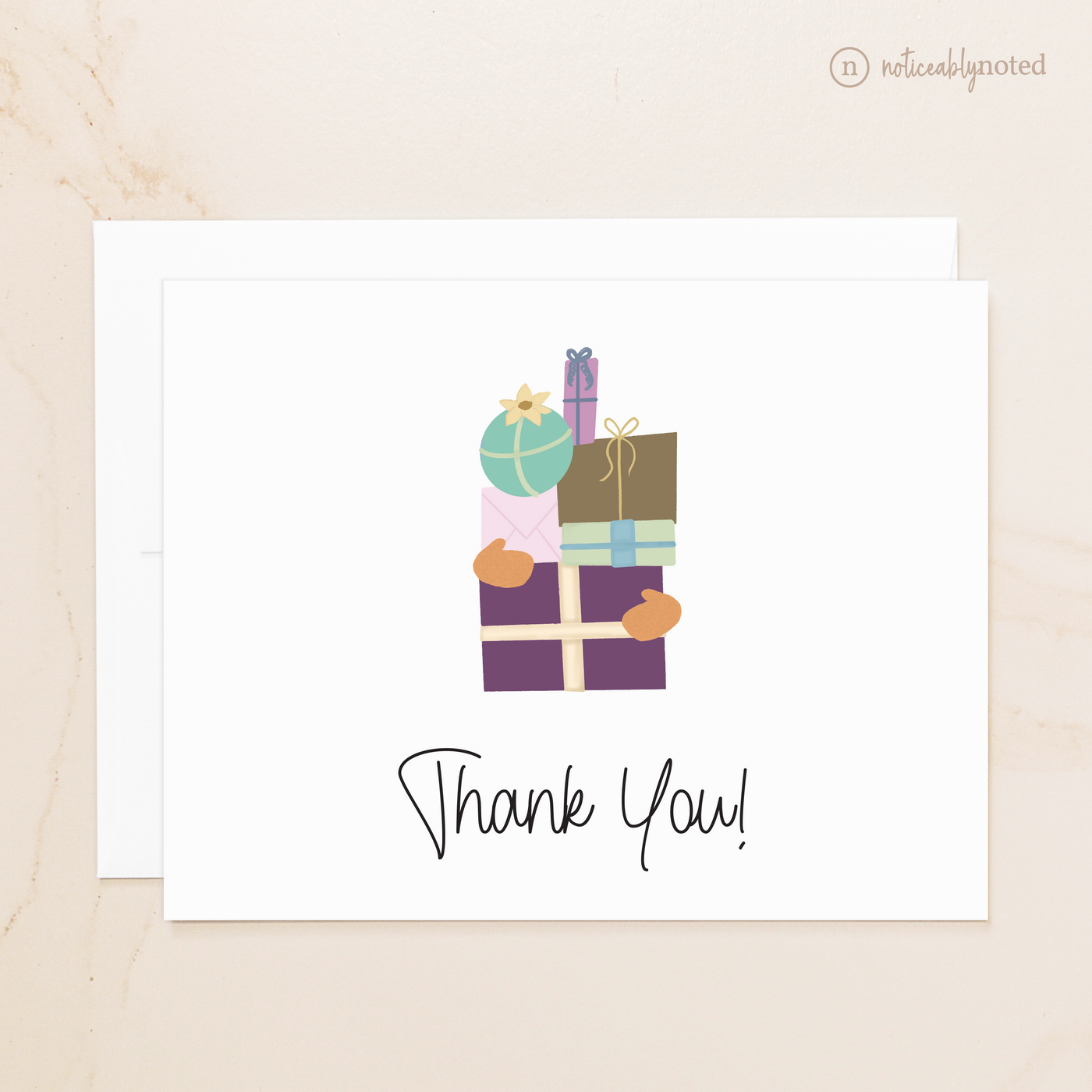 thank you card with colorful gift boxes