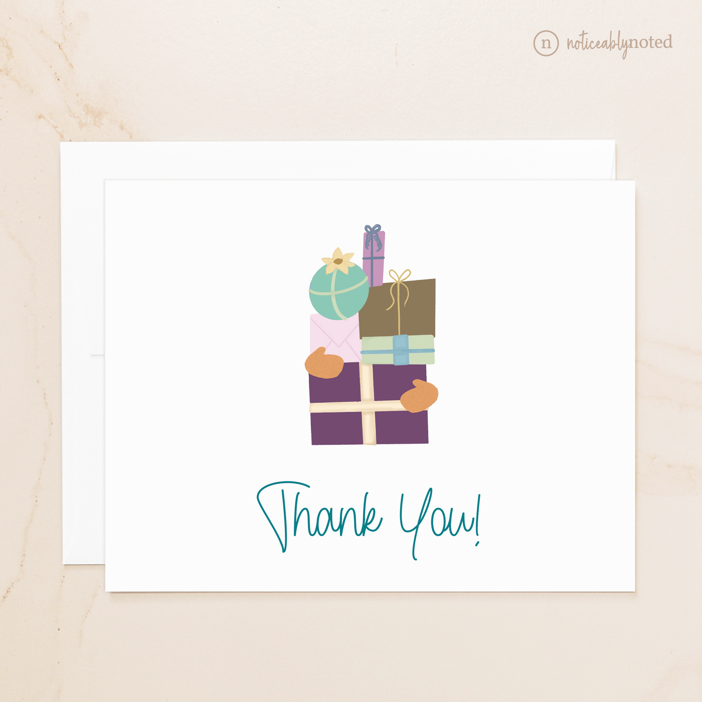 thank you card with colorful gift boxes