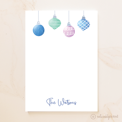 Notepad with colorful Christmas ornaments