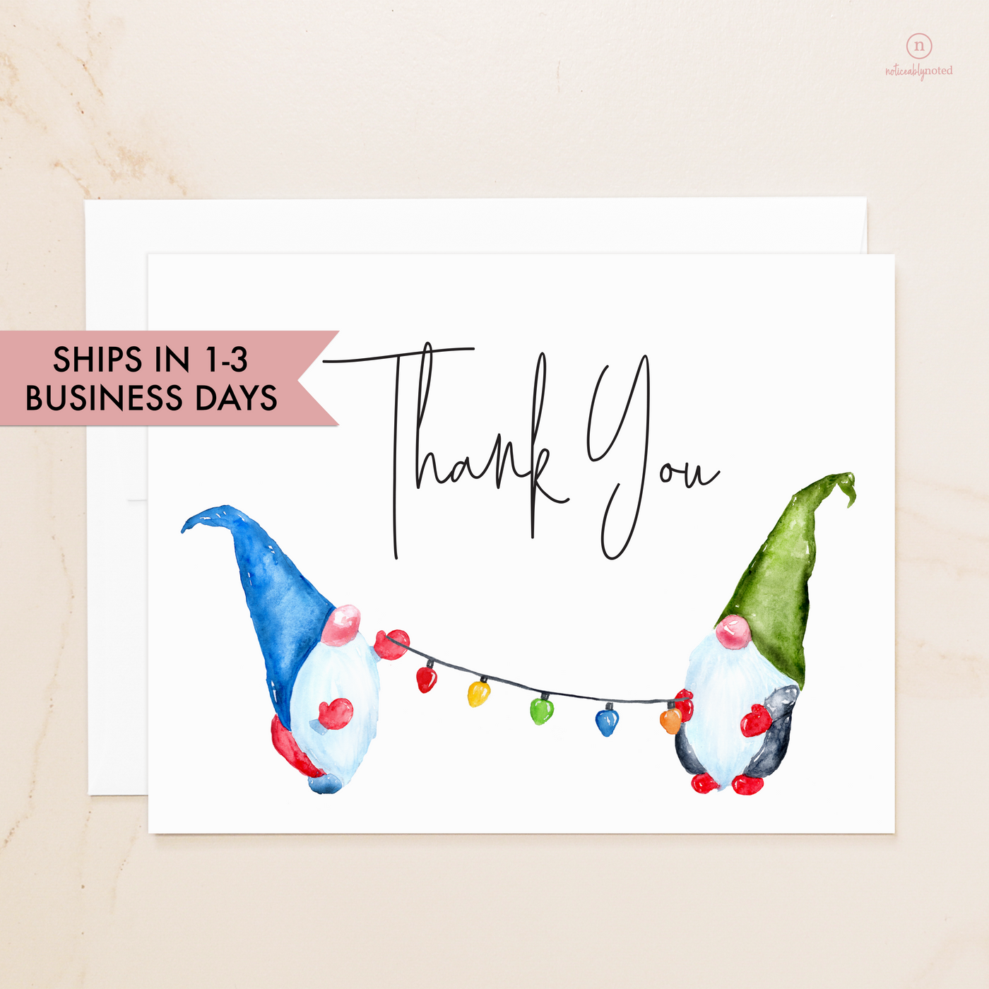 Gnome Thank You Folded Note Cards (Quick Ship)