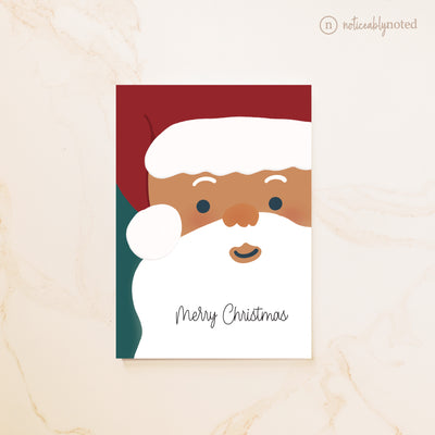 Holiday Card with an illustration of Santa Claus with 'Merry Christmas' text on a beige background