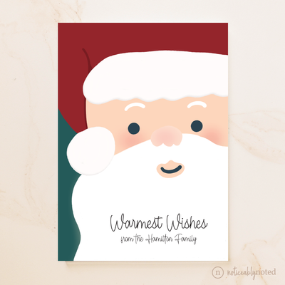 Illustration of Santa Claus with a red background and 'Warmest Wishes from the Hamilton Family' text.