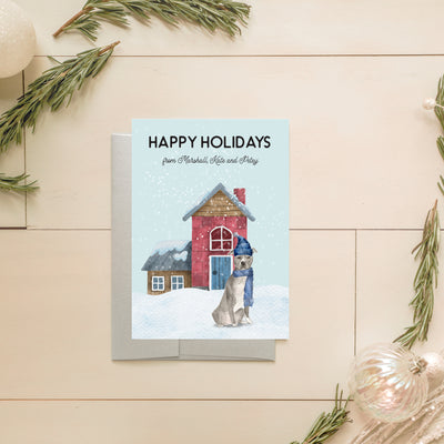 Gray American Staffordshire Terrier Holiday Card | Noticeably Noted