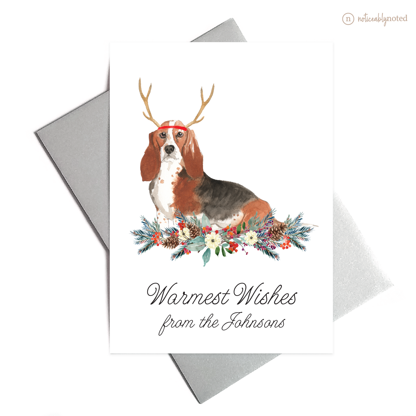 Basset Hound Dog Holiday Greeting Cards | Noticeably Noted