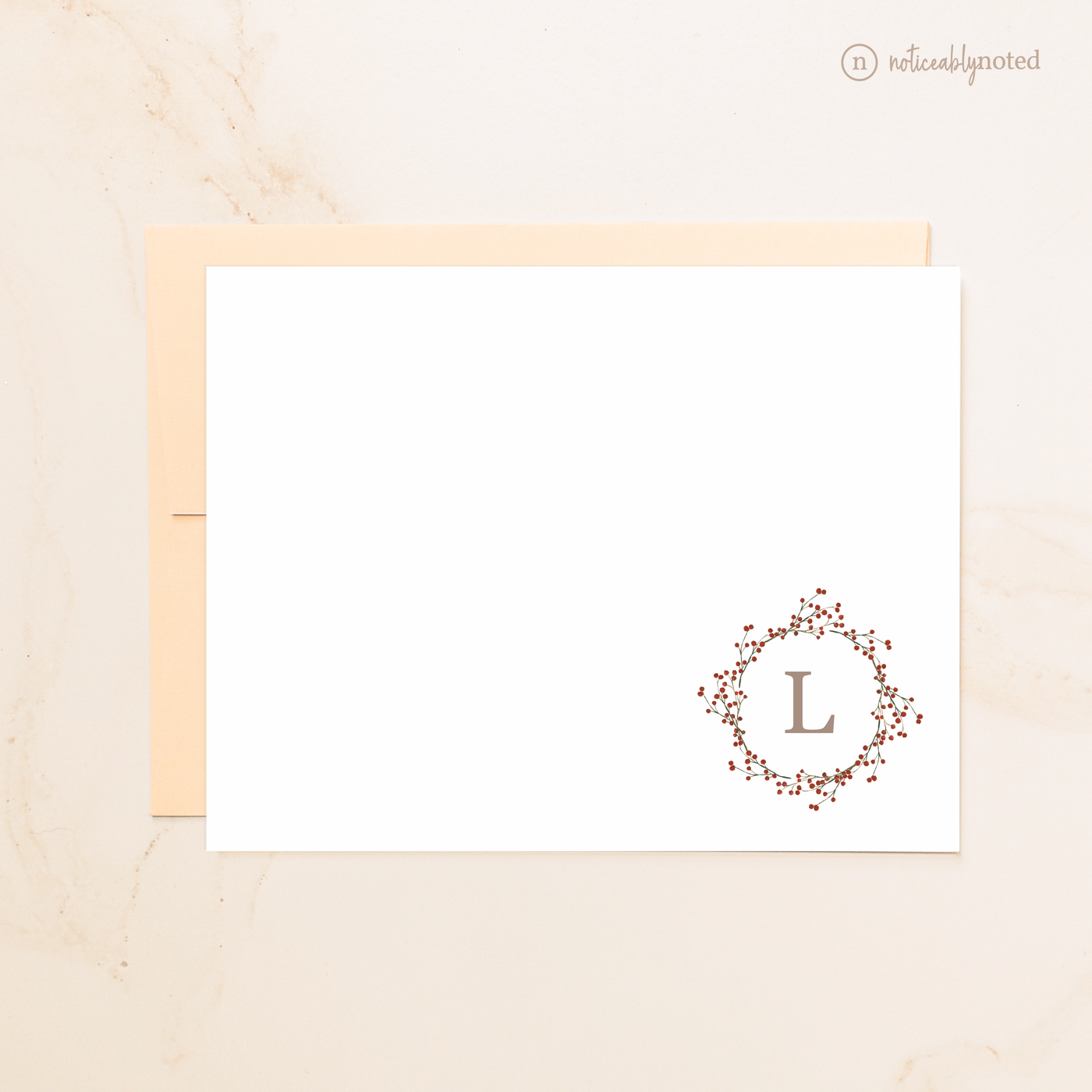 Berry Wreath Monogrammed Note Cards | Noticeably Noted