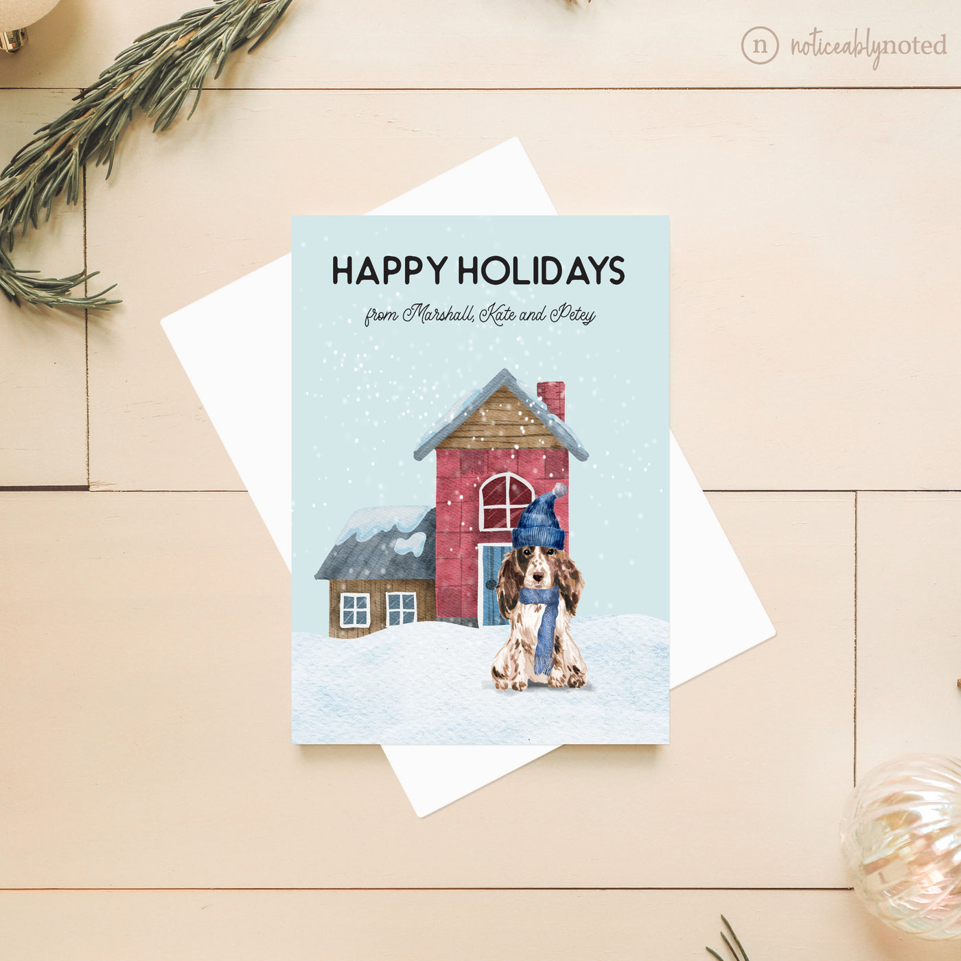 Brown and White Cocker Spaniel Holiday Card | Noticeably Noted