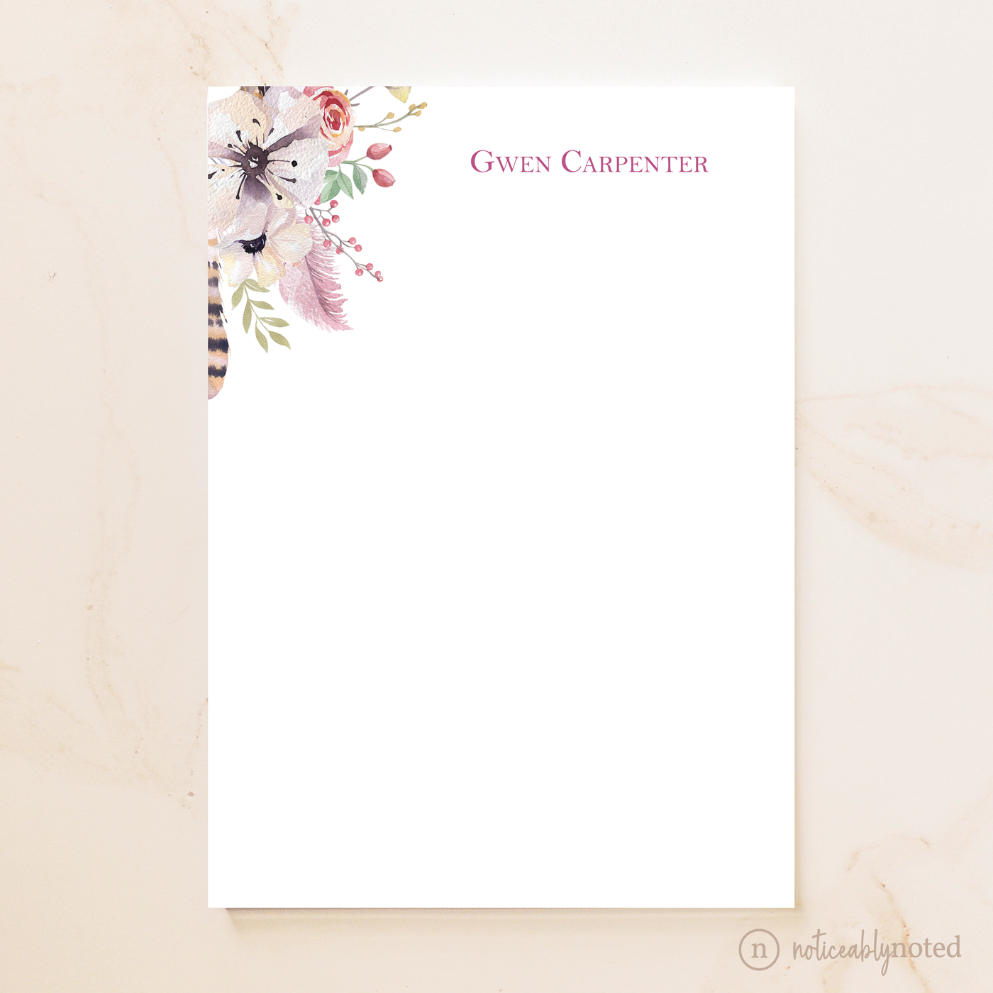 Feather Floral Personalized Notepad