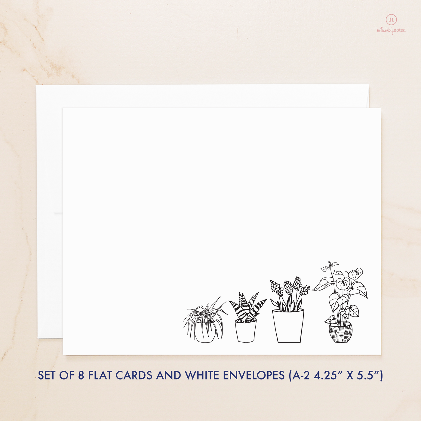 Black and White House Plants Flat Note Cards - Dimensions | Noticeably Noted