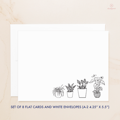 Black and White House Plants Flat Note Cards - Dimensions | Noticeably Noted
