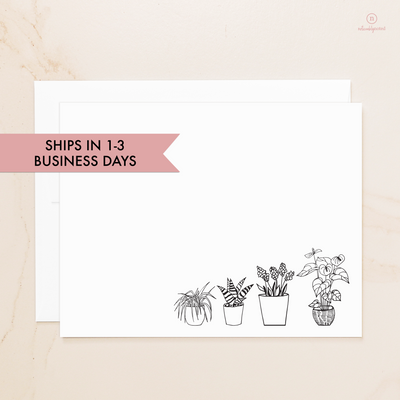 Black and White House Plants Flat Note Cards - Ships in 1-3 Business Days | Noticeably Noted