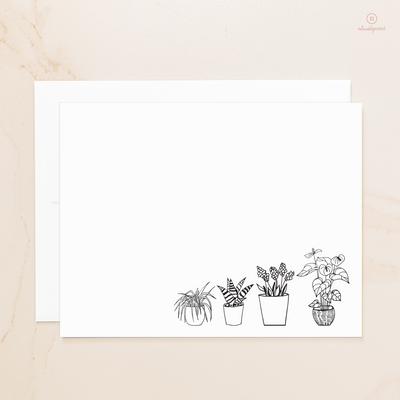 Black and White House Plants Flat Note Cards | Noticeably Noted