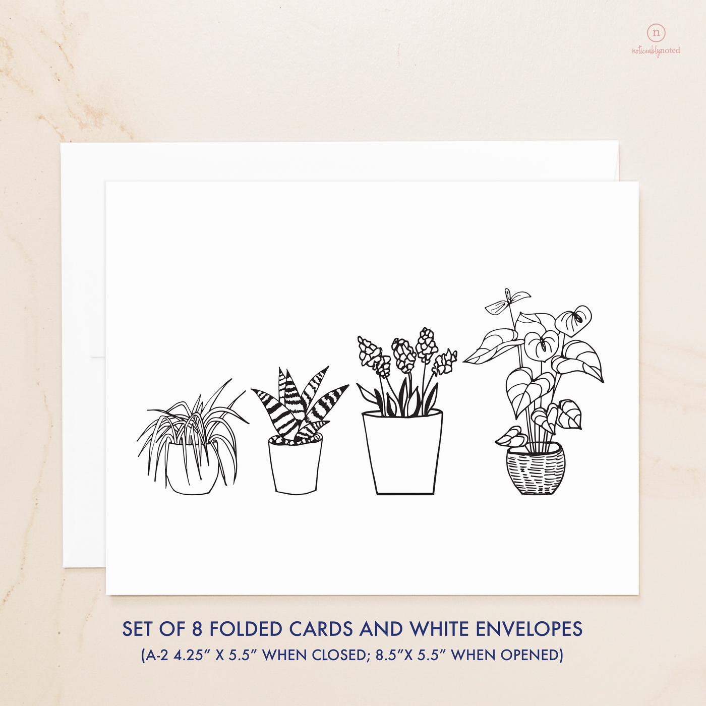 Black and White House Plants Folded Cards - Dimensions | Noticeably Noted