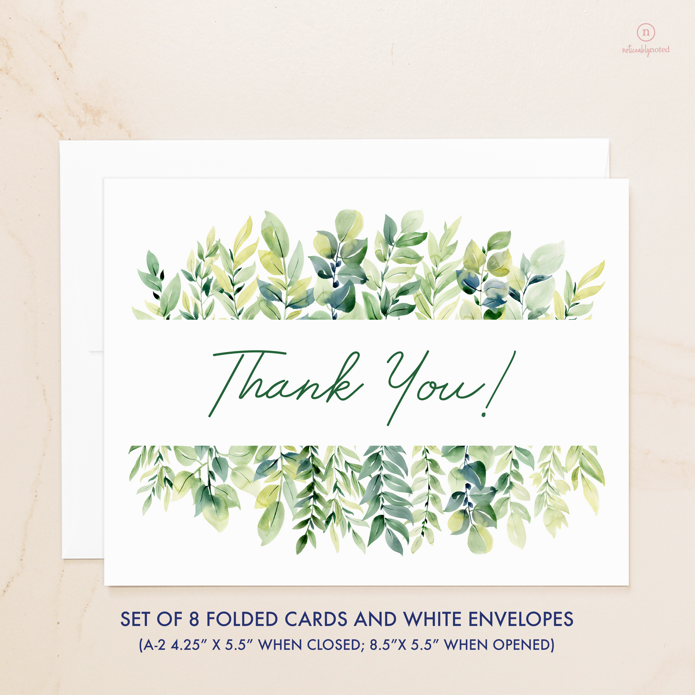 Greenery Thank You Cards - Dimensions | Noticeably Noted