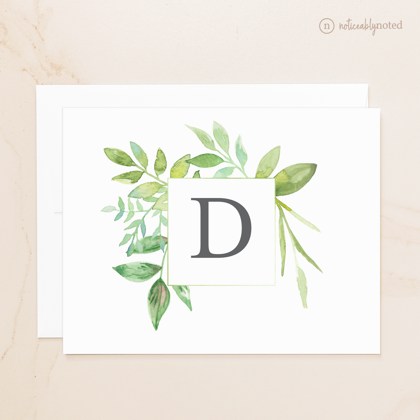 Greenery Monogrammed Personalized Note Cards | Noticeably Noted