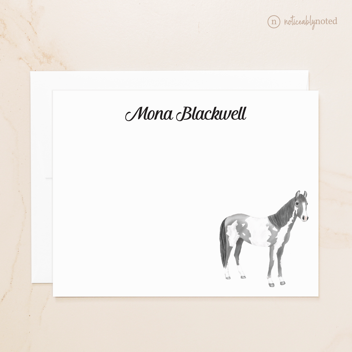 Light Gray Overo Horse Flat Cards (#2)