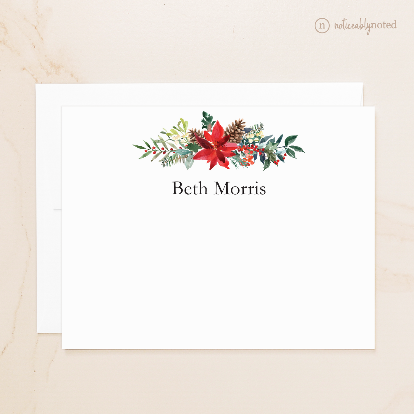 Poinsettia Personalized Cards| Noticeably Noted