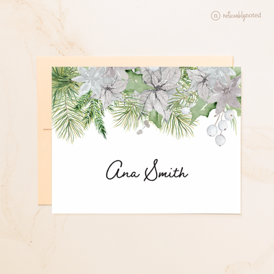 Poinsettia Personalized Folded Note Cards