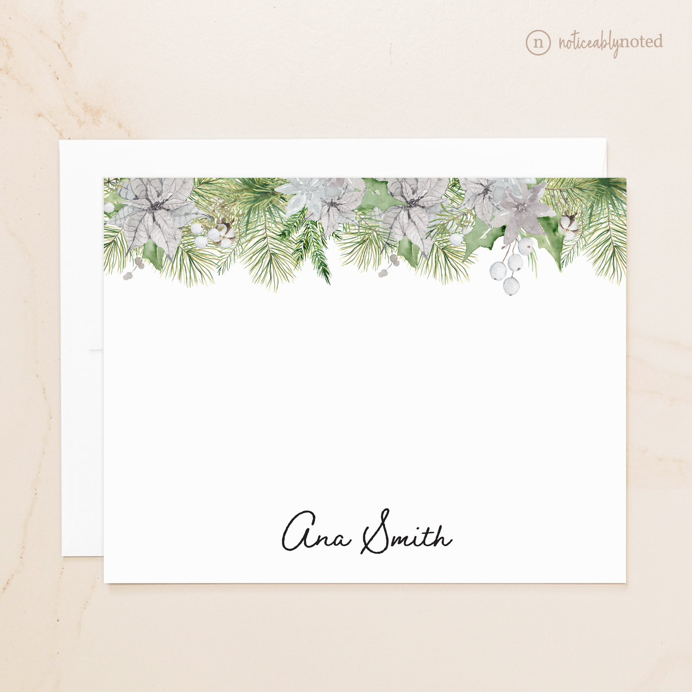 Poinsettia Personalized Flat Cards
