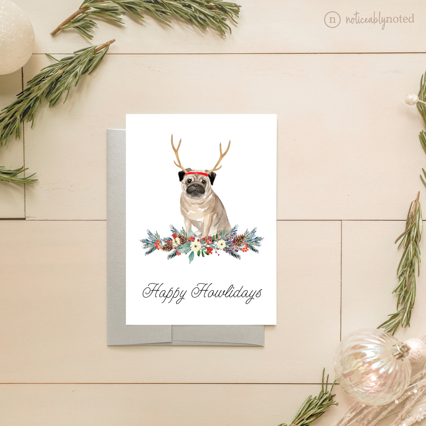 Pug Dog Holiday Card | Noticeably Noted