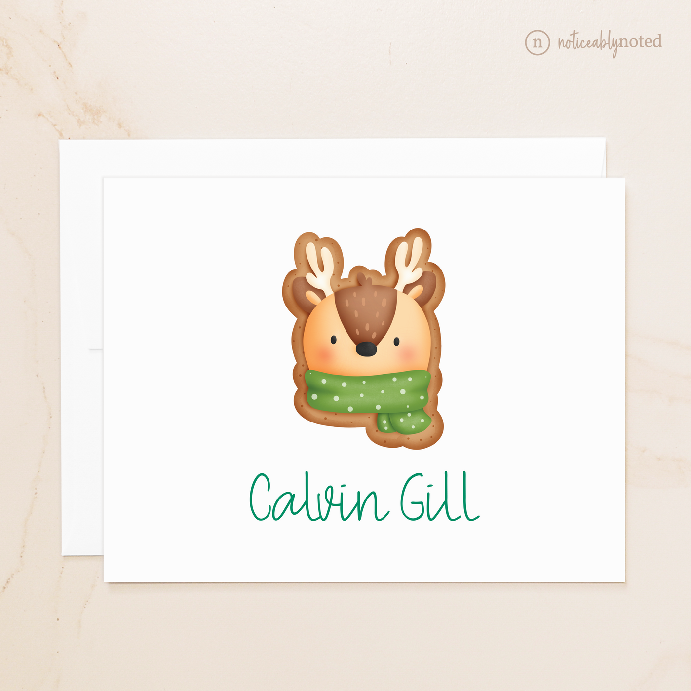Reindeer Cookie Personalized Folded Note Cards