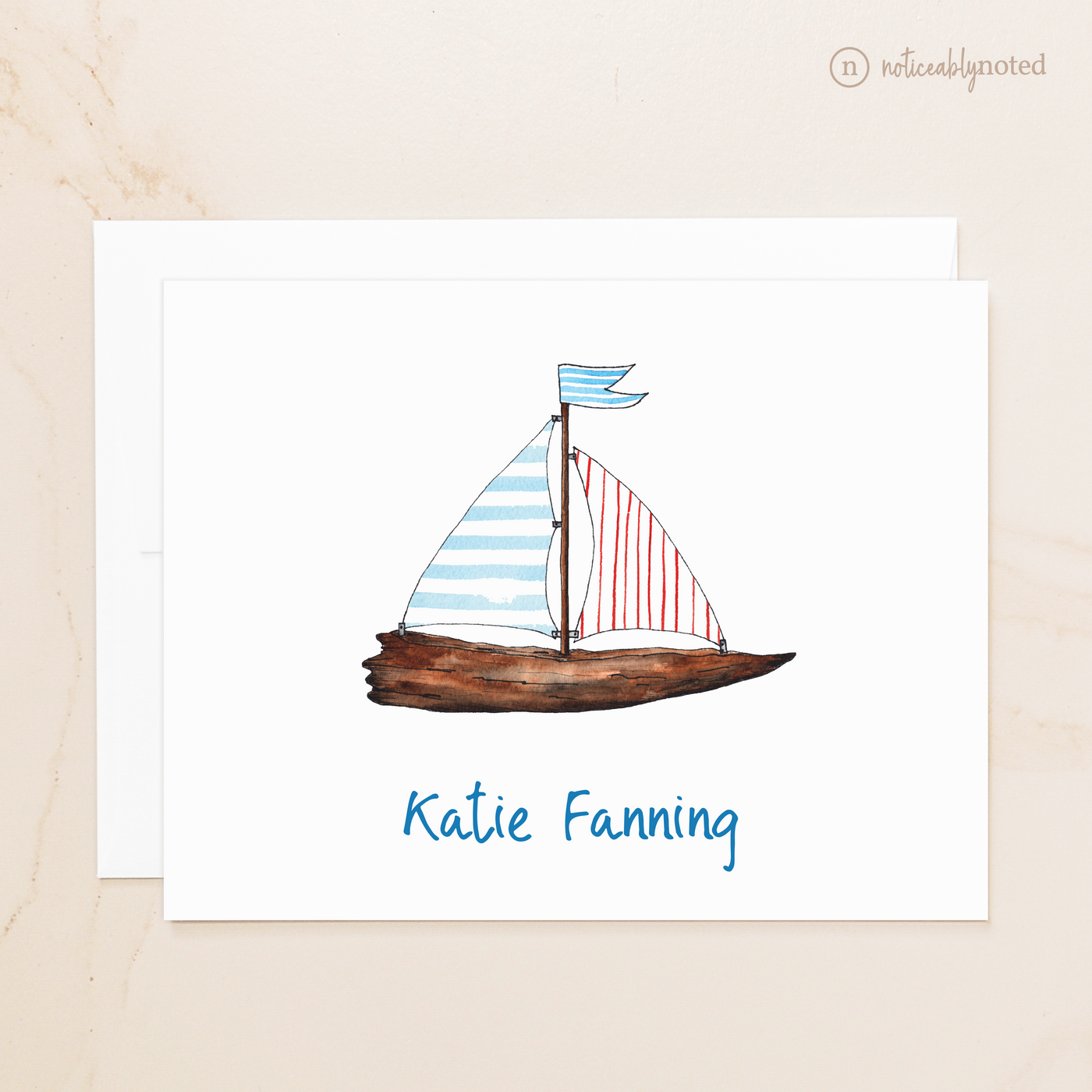 Sailboat Personalized Folded Note Cards