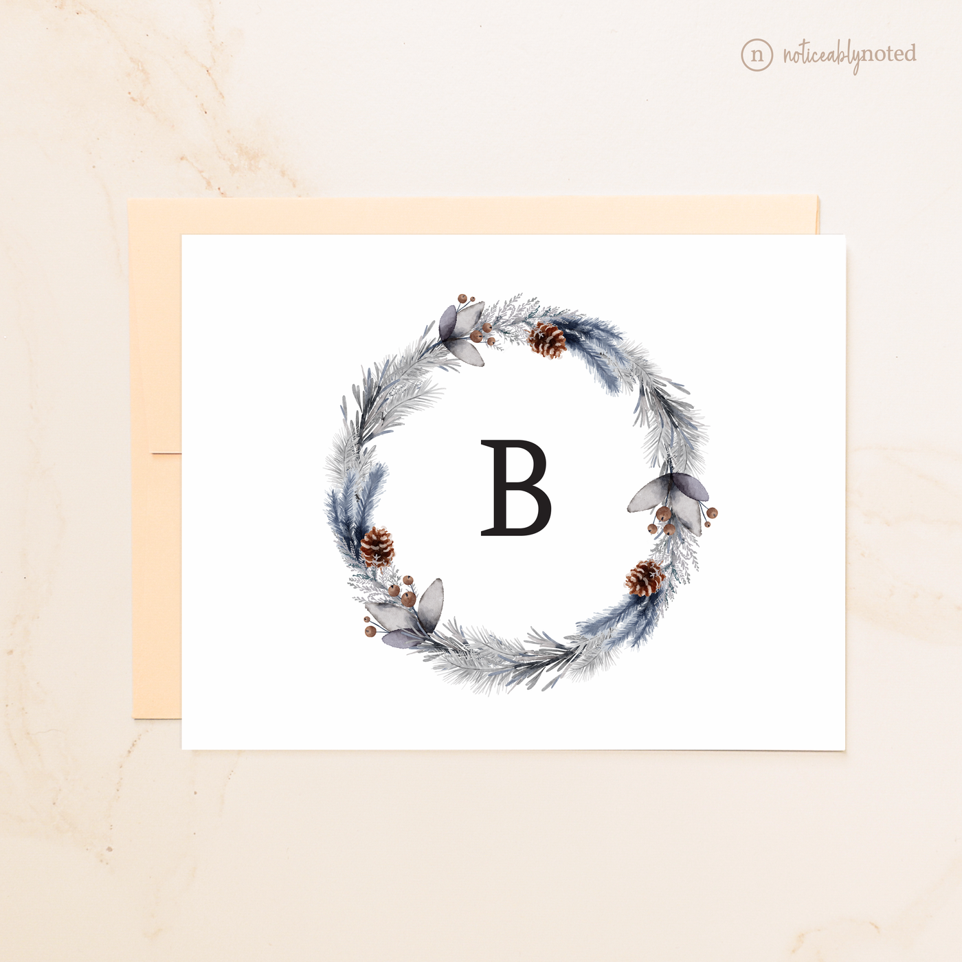Silver Pinecone Monogrammed Cards | Noticeably Noted