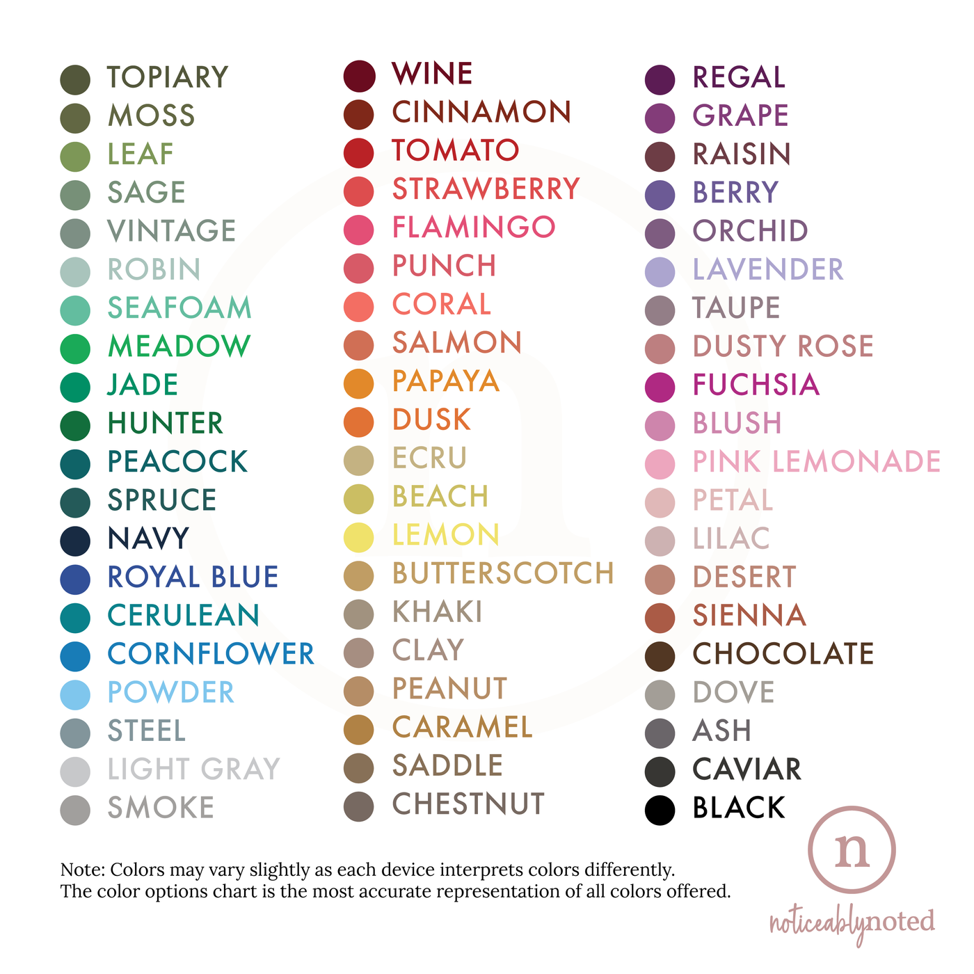 Color Options | Noticeably Noted