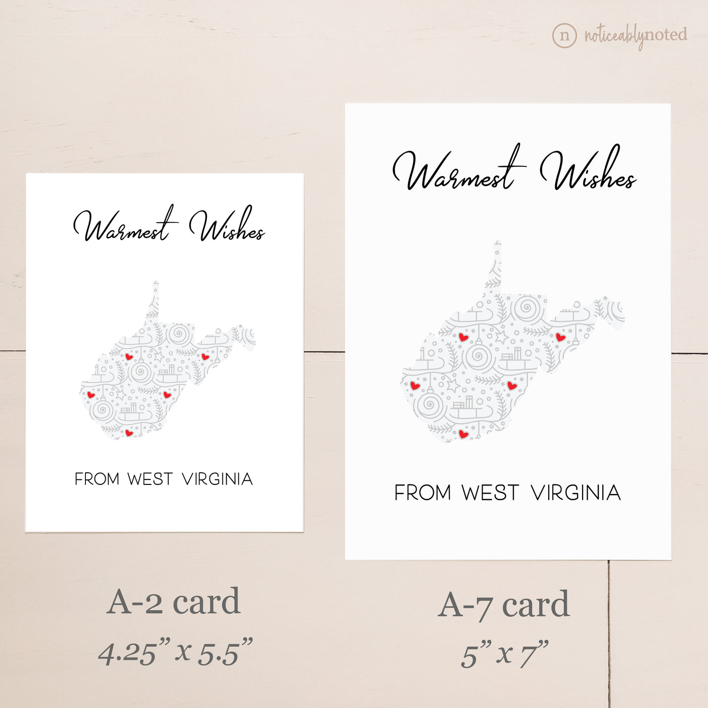 West Virginia Christmas Card - Card Size Comparison | Noticeably Noted